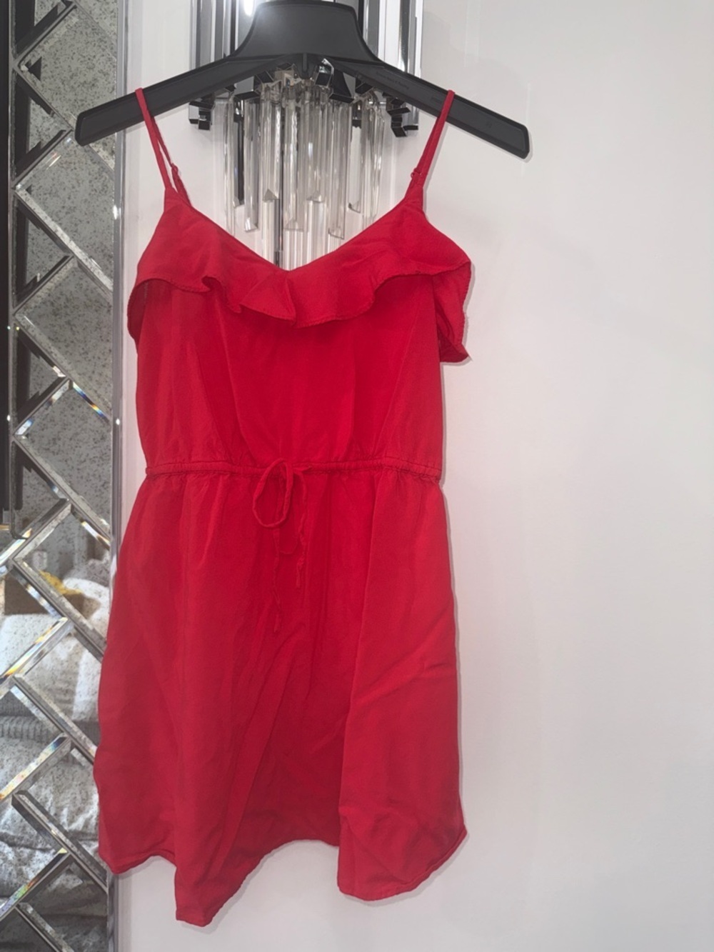 H&M Red Ruffle Neck Spaghetti Strap Flowey Dress